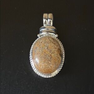 Roman Silver tone and Brown Stone Pendant.